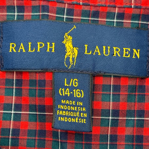 Ralph Lauren Kids Plaid Button-Down Shirt Red Blue Long Sleeve L (14-16) - Picture 4 of 6